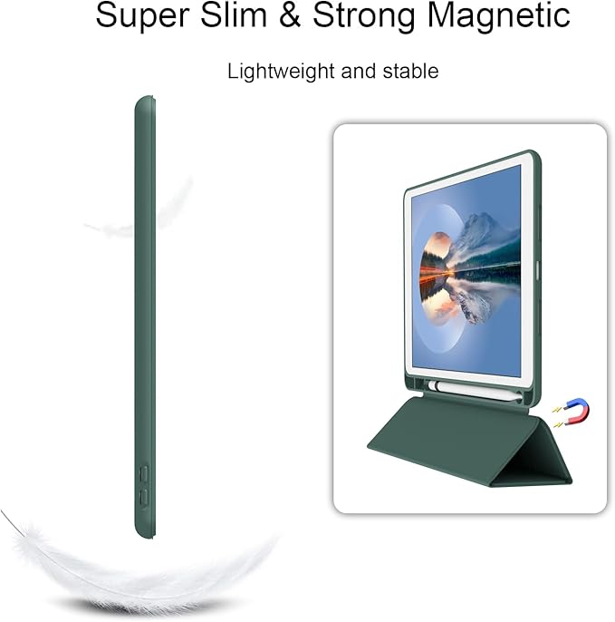 Case for iPad Air 3 / Pro 10.5 Inch, Lightweight Slim Soft TPU Trifold Stand Smart Cover, Auto Sleep/Wake Case with Pencil Holder for iPad Air 3rd Generation/Pro 10.5 - Dark Green