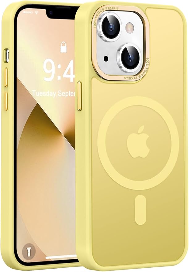 Newfuture Designed for iPhone 13 Case & iPhone 14 Case with Magnetic [13 FT Military Drop Protection] [Compatible with Magsafe] Slim Translucent Shockproof with Anti-Fingerprint Phone Case, Yellow
