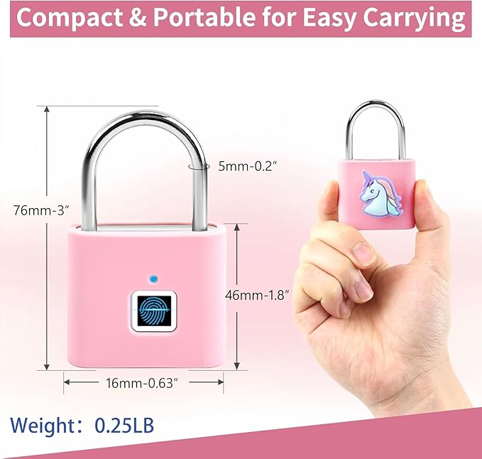 UMIKSMART Fingerprint Padlock with Silicone Protective Cover & Charm, Smart Keyless Padlock for School Locker, Gym Locker, Backpack and Travel Bag, Gift for Kids, Teens and Friends