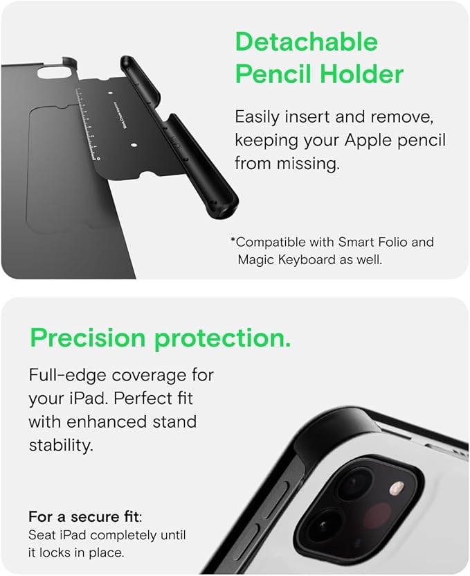 MOFT Folio Case for iPad Air 13-inch M3/M2 (2025/2024) - Silm Stand Protective Case with Detachable Pencil Holder, Multi-Angle Viewing, MOVAS Leather Cover, Auto Sleep/Wake, Pepper Mint
