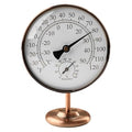 4-Inch Indoor Thermometer and Humidity Gauge, Room Analog Temperature and Humidity Monitor, Dual Scale Display, Brass Dial with Stand, Battery-Free for House, Home, Desk, Bedroom, Garage, RV