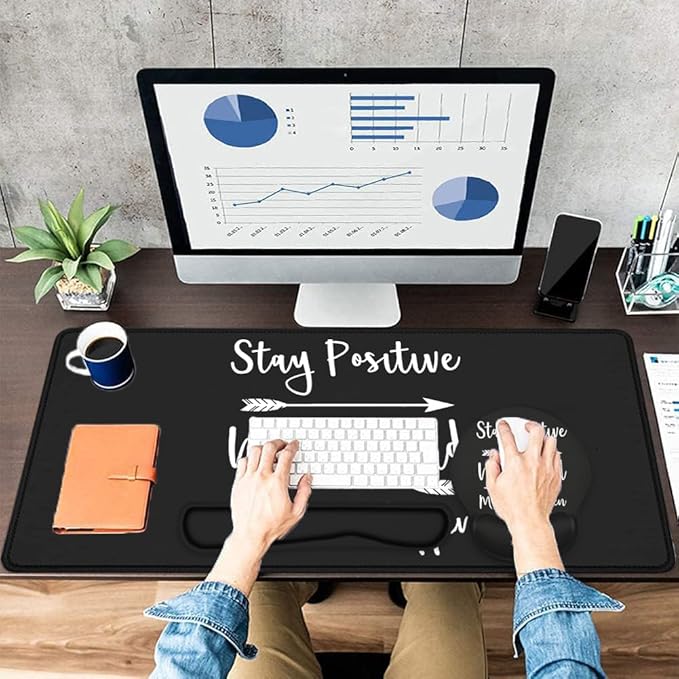 LATEEFAH Mouse Pad with Wrist Rest, Large Mouse Pad, Ergonomic Gaming Desk Pad Keyboard Wrist Rest Set, 4-in-1 Desk Mat Keyboard Mat for Home, Office