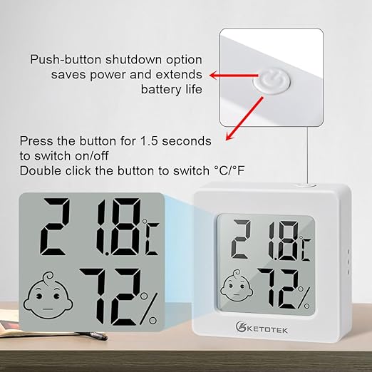 KETOTEK 2 Pack Mini Thermometer Hygrometer Indoor Humidity Monitor Digital Temperature Humidity Gauge Meter with for Bedroom Greenhouse Cellar