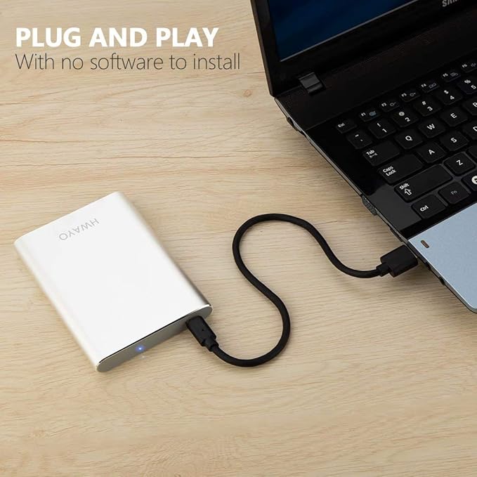 HWAYO 120GB Portable External Hard Drive, USB3.1 Gen 1 Type C Ultra Slim 2.5'' HDD Storage Compatible for PC, Desktop, Laptop, Mac, Xbox One (Silver)