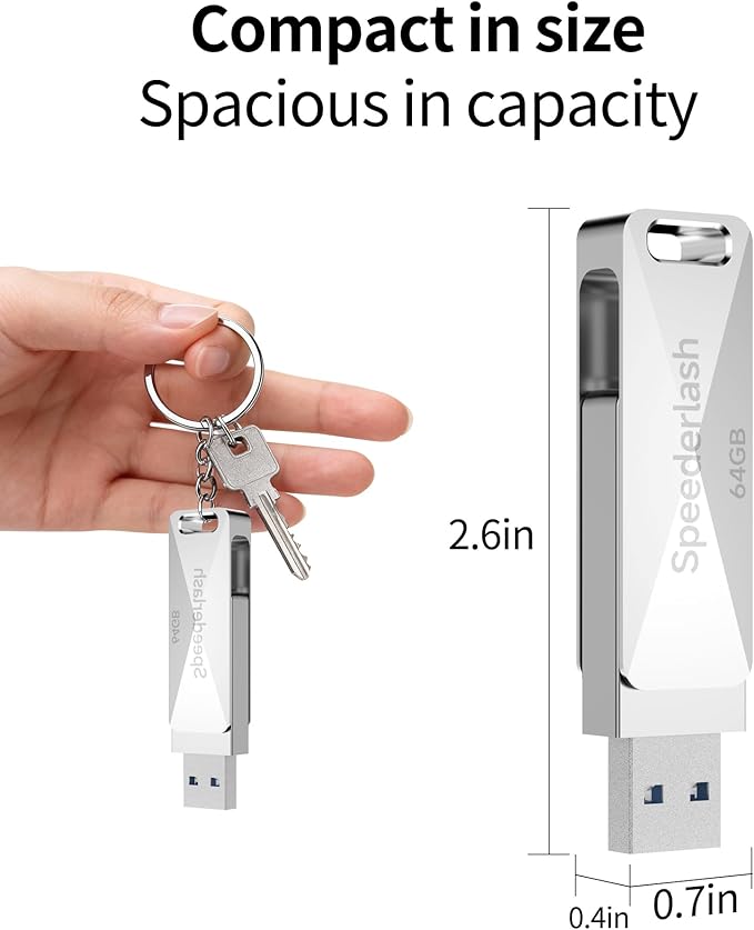 64GB USB 3.0 Flash Drive, Speederlash Dual USB A & Type-C Thumb Drive, 200MB/s Read Speed, Swivel Metal Housing 2-in-1 Memory Stick for Android Phones, Tablets, Laptops, and PCs