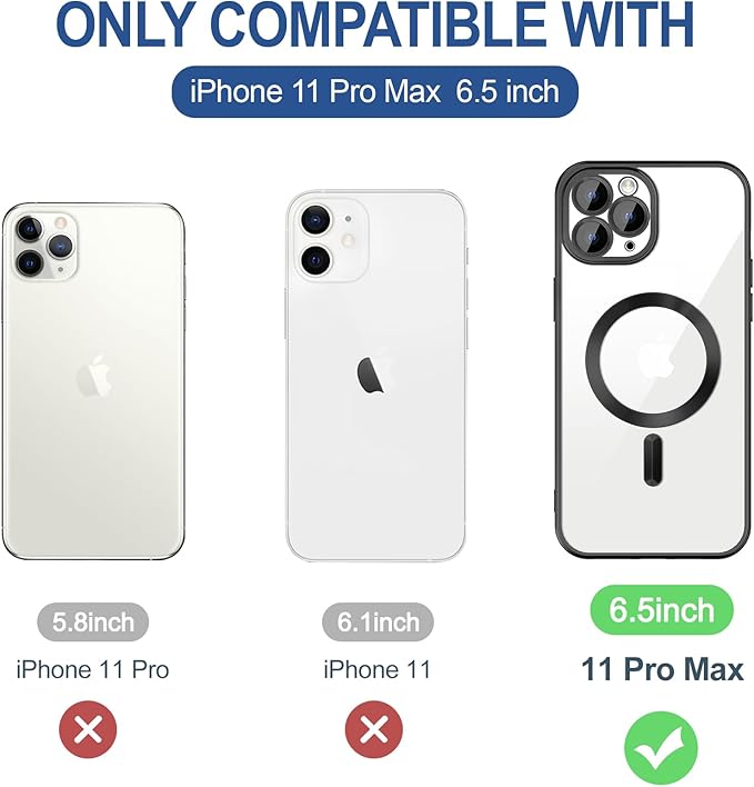 Hython Magnetic Clear for iPhone 11 Pro Max Case with Camera Lens Protector [Compatible with MagSafe] Plating Edge Slim Soft TPU Cover Protective Phone Case for iPhone 11 Pro Max 6.5", Matte Black