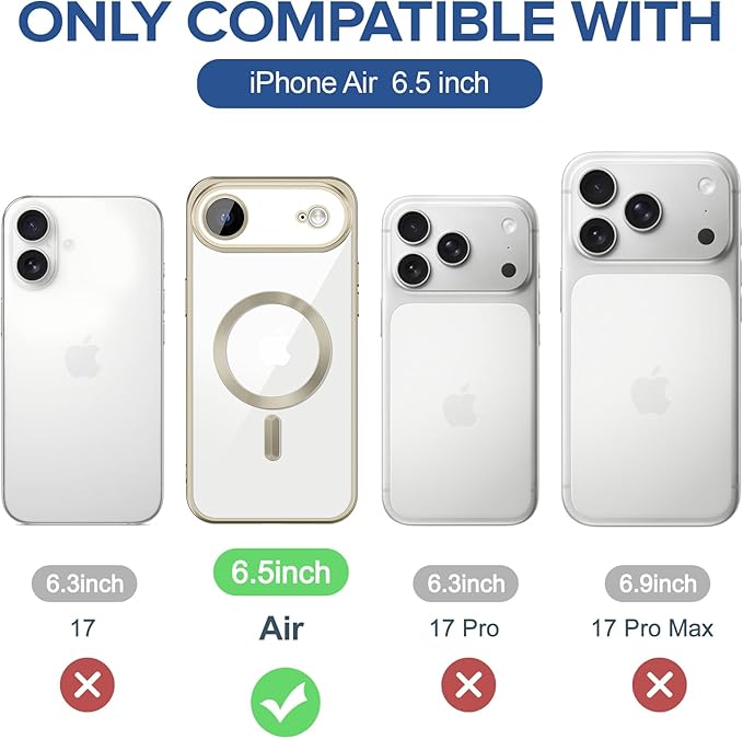Hython Magnetic Clear for iPhone Air Case with Camera Lens Protector [Compatible with MagSafe] Luxury Plating Edge Slim Soft TPU Cover Protective Phone Case for iPhone Air 6.5", Matte Gray