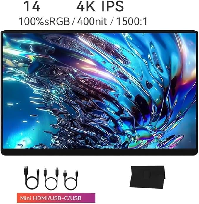 Portable Laptop Monitor 14 Inch 60Hz 4K IPS Full HD 400nit Portable Monitor Office Extension Screen Gaming Display