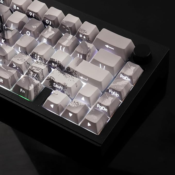 Tsungup PBT Side Print Keycaps,135 Keys Dye Sub Shine Through Keycap Set,Gray White Inked Bird Custom Key caps Cherry Profile Keycaps for Cherry MX Switches Mechanical Keyboards