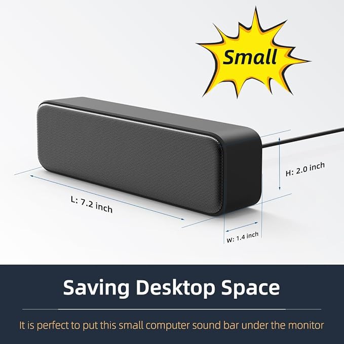 [Upgraded] USB Computer /Laptop Speaker with Stereo Sound & Enhanced Bass, Portable Mini Sound Bar for Windows PCs, Desktop Computer and Laptops