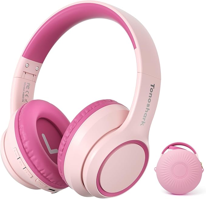 TONOSHARK Kids Bluetooth Headphones with Active Noise Cancelling, Wireless Over-Ear Headphones for Boys Girls, Foldable, Adjustable, 40H Playtime, Mic for School Travel(Pink)