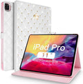 Changjia for iPad Pro 11 inch Case 2022(4th Gen)/2021(3rd Gen)/2020(2nd Gen)/2018 (1st Gen), Cute Crown Bling Diamond PU Leather Smart Auto Sleep/Wake Stand Shockproof Cover for iPad Pro 11 Inch,White