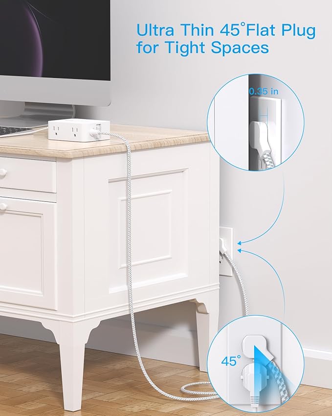 PD 30W USB C Power Strip 15Ft, HANYCONY 8 Outlets Surge Protector 4 USB (2 USB C Ports), 1080J Desk Charging Station for Multiple Devices, Flat Plug Extension Cord for College Dorm Room Essentials