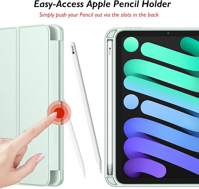 iMieet iPad mini 7 Case 2024 (A17 Pro), iPad mini 6 Case (8.3-Inch,2021 Model), iPad mini 7th/6th Generation Case with Pencil Holder, Trifold Stand Smart Case with Soft TPU Back,Pale Green