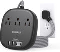 Cruise Ship Travel Essentials, 22.5W/4.5A Flat Plug Power Strip, Flat Extension Cord 3Ft, 3 Outlets 4 USB Ports (2 USB C) Cruise Approved Power Strip No Surge Protection, USB Charging Station, Black