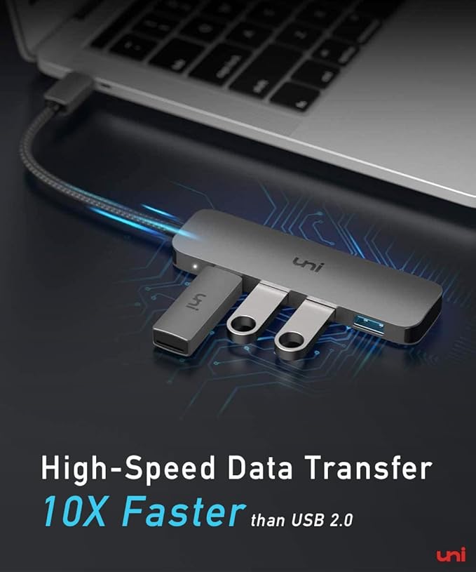 uni USB C to USB Hub Multiport Adapter, Aluminum 4 Ports USB C Splitter for Laptop, Slim Thunderbolt 3/4 Data USB Hub Compatible for MacBook Pro/Air, iPad Pro, Dell, Chromebook | Keyboard, Mouse, HDD