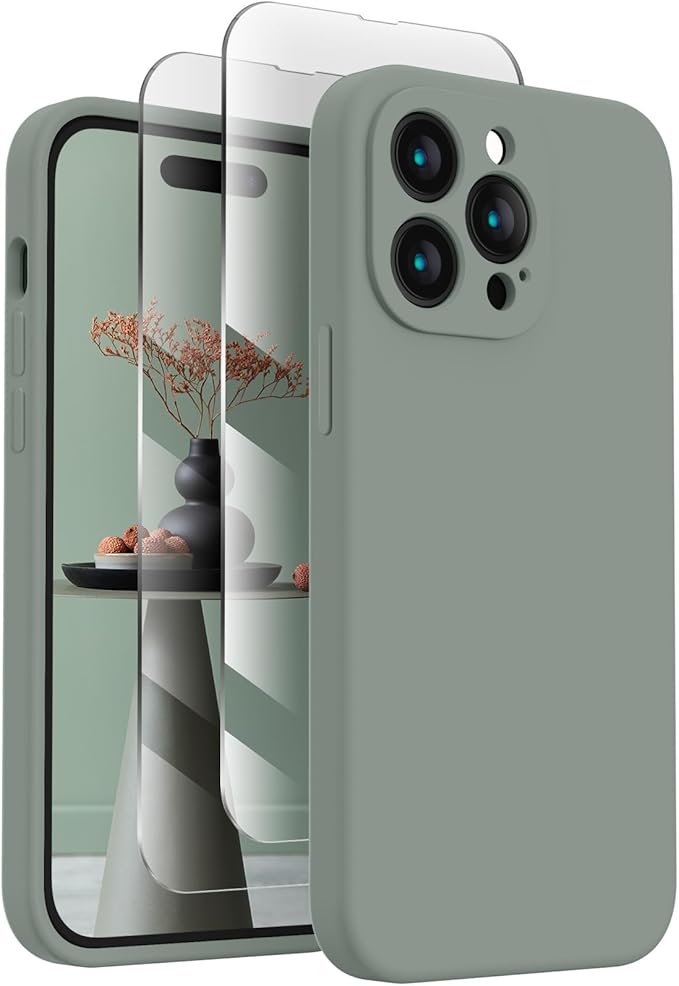 FireNova Designed for iPhone 14 Pro Max Case, Silicone Upgraded [Camera Protection] Case, Soft Anti-Scratch Microfiber Lining Inside, 6.7 inch, Calke Green