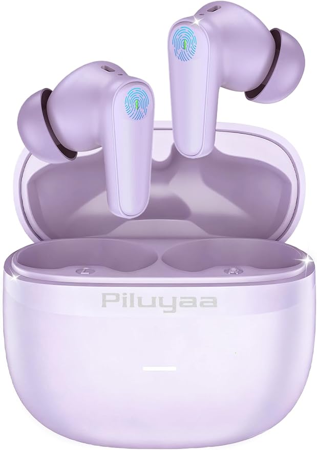 Piluyaa Wireless Earbuds Bluetooth 5.4 Headphones in Ear Buds, True ANC+ENC Noise Cancelling Earbuds, HiFi Stereo Deep Bass Earphones for Sports/Workout-Purple