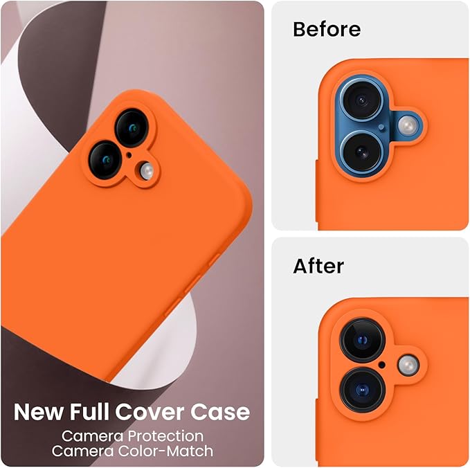 FireNova Designed for iPhone 16 Case, Silicone Upgraded [Camera Protection] Phone Case, Soft Anti-Scratch Microfiber Lining Inside, 6.1 inch, Neon Orange