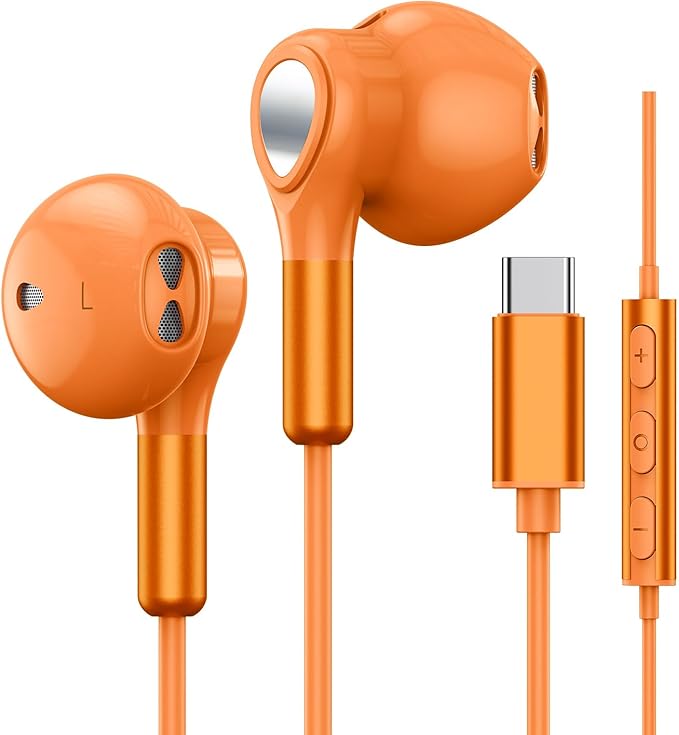 USB C Headphone for Samsung S25 FE S24 A16 A17 Wired Earbuds Magnetic in-Ear Type C Earphone with Microphone Volume Control Bass Stereo Noise Canceling for iPhone 17 Pro Max Air 16 16e 15 Pixel 10 9a