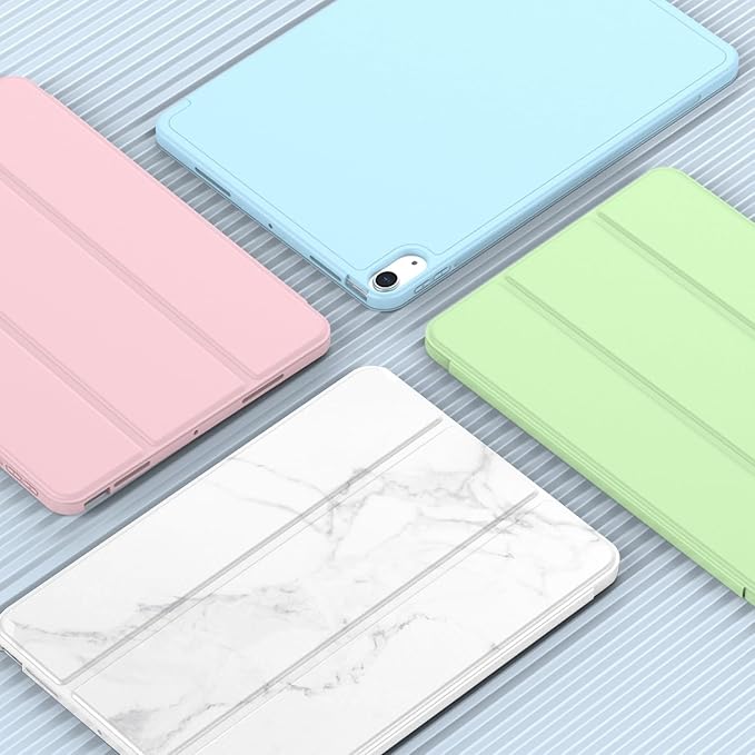 iMieet iPad Air 11 Inch Case M4/M3/M2(2026/2025/2024), iPad Air 5th/4th Generation Case 2022/2020 10.9 Inch with Pencil Holder,Trifold Stand Smart Case with Soft TPU Back(New Marble White)