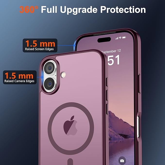 SUPFINE Magnetic for iPhone 17 Case (Compatible with MagSafe)(Military Grade Drop Protection) Translucent Matte Shockproof with Anti-Fingerprint Phone Cover 2025,Wine Red