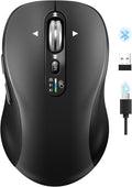 Wireless Bluetooth Mouse,Multi Device Ergo Computer Mouses,Metal 4-Way Super Scrolling,± 3200 DPI,10 Buttons,Plug&Play,Quiet,Rechargeable,USB Cordless Mice for Laptop,Tablet,Mac,iPad,PC,Phone (Grey)