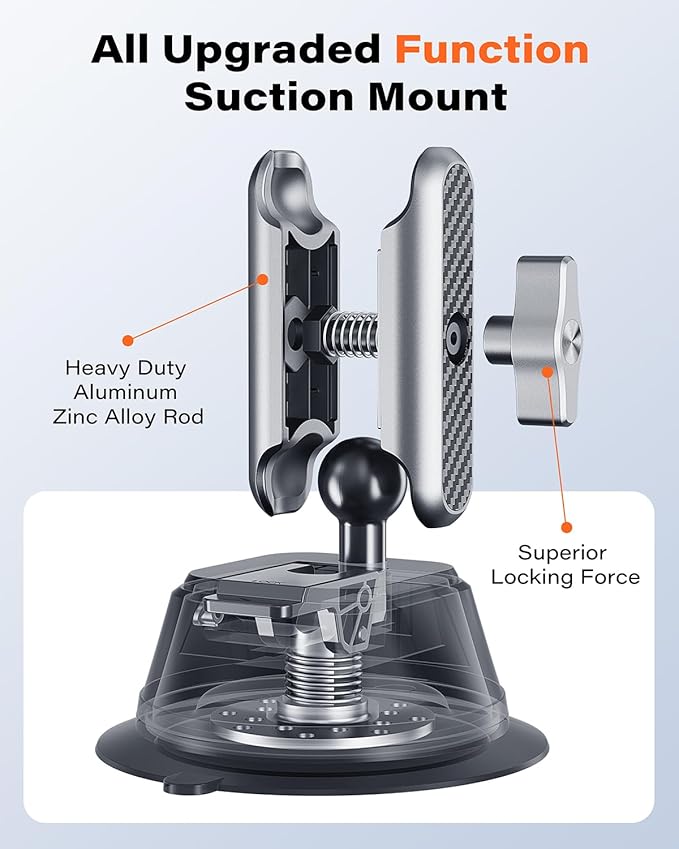 A2C Suction Cup Mount for Gopro iPhone, Anti-Shake Metal Arm Car Camera Mount with 1/4 Thread & Phone Holder, Car Boat Windshield Window VLOG/Video Holder for Gopro Hero Insta360 DJI Action Camera