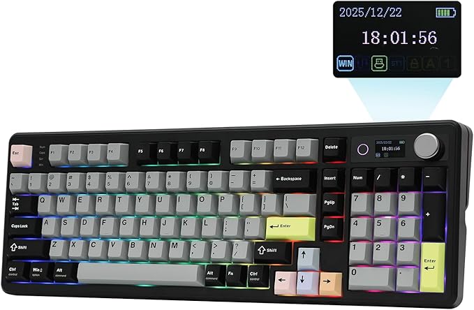EPOMAKER TH99 PRO 96% Mechanical Keyboard with Screen & Knob, 10000mAh, 2.4Ghz/BT, Hot Swap, Custom Driver, RGB Backlight, PBT Keycap, Wireless Gaming Keyboard for PC/Mac (Black, Sea Salt Silent)