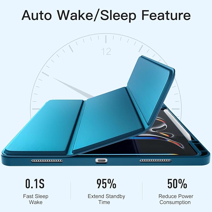Akkerds Compatible with iPad Pro 13 Inch Case (M5/M4) 2025/2024, for iPad 13 Pro Case with Pencil Holder, Slim Trifold Stand Protective Cover with Soft TPU Back, Auto Wake/Sleep (PeacockBlue)