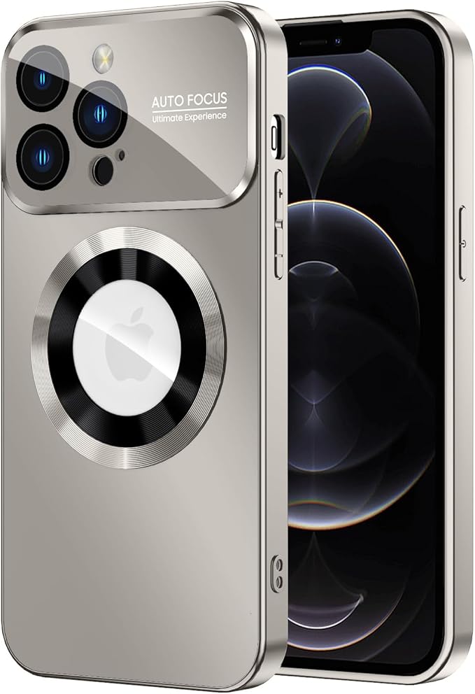 MAKAVO Magnetic for iPhone 12 Pro Max Case, Compatible with MagSafe, Built-in Camera Lens Protector, Logo View, Military Grade Drop Proof Phone Case Cover, Titanium Gray