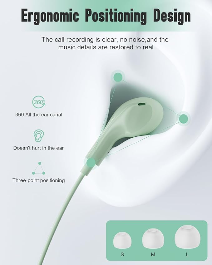 Wired Headphones USB C for for Galaxy S26 S25 Ultra A17 A16 S24 S23 in Ear USB-C Headphones Wired with Microphone Volume Control Type C Headphones iPhone 16 Pro Max iPad mini Xiaomi Pixel Green