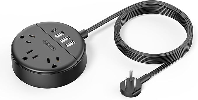 10ft Long Extension Cord Power Strip with USB Ports, NTONPOWER Flat Plug Power Strip with 3 Outlet 4 USB(1 USB C), Wall Mount Charging Station for Home Office, Dorm Room, Travel, ETL Listed, Black