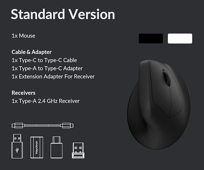 Keychron M5 Wireless Ergonomic Mouse, 8000Hz Tri-Mode 2.4 GHz/Bluetooth 5.1/Wired, PixArt 3950 Sensor, 30000 DPI, Ergonomic Lightweight Programmable Macro Button for Windows PC/Mac - Black