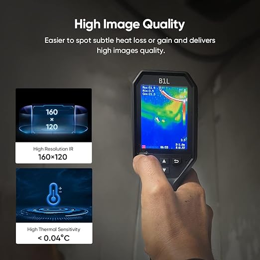 HIKMICRO B1L 160 x 120 IR Resolution Thermal Imaging Camera with WiFi, 25Hz Refresh Rate, 3.2" LCD Screen, Handheld 19200 Pixels Thermal Imager with High Temperature Alarm