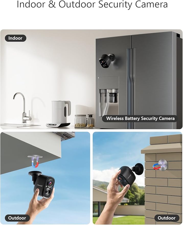 2K Wireless Security Cameras - Outdoor WiFi Security Cameras Color Night Vision, AI/PIR Detection, 2-Way Talk, Cloud/SD, Weatherproof, Battery Powered Outdoor Cameras (Black-1)