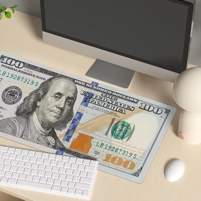 Funny US Dollar Currency Money Gaming Mouse Pad Hundreds of 100 Dollar Bills Non-Slip Rubber Mouse Pad for Computers, Laptop,Office, Home Rectangle Personalized Mousepad 31.5" x15.7"
