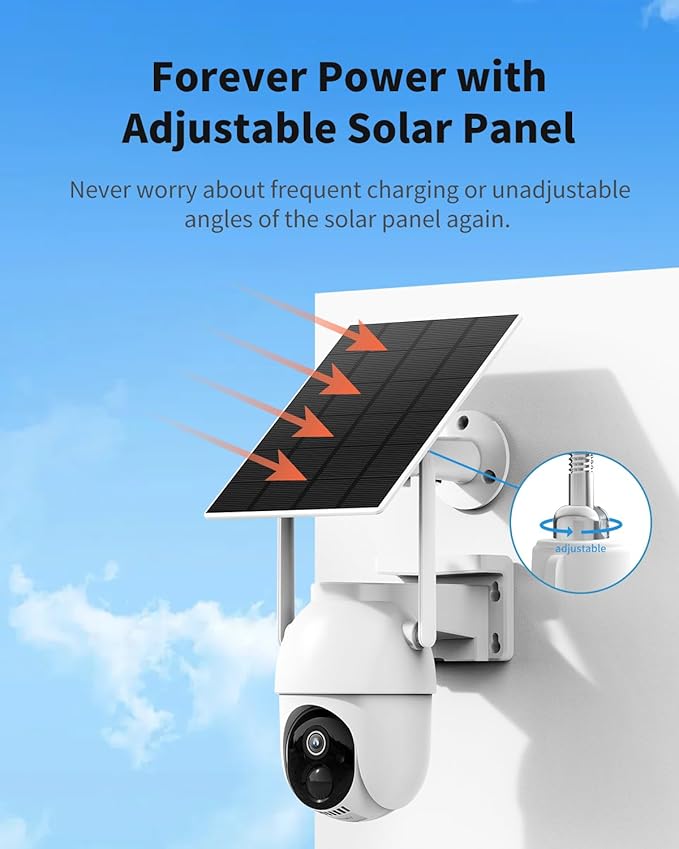 Aume 4MP Solar Security Cameras Wireless Outdoor (2-cam-kit), No Subscription Required, Color Night Vision, 360° PTZ Viewing, Instant Alerts, Support 2.4Ghz &5Ghz WiFi Home Security System for House
