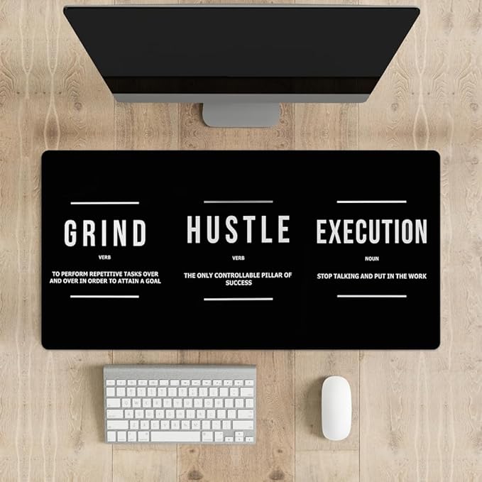 Motivational Office Long Mouse Pad Desk Pad Big Mouse Mat Inspirational Black Keyboard Hustle Desktop Entrepreneur Quote Mousepad for Mens Teens Gifts Daily Reminder 31.5"x15.7"