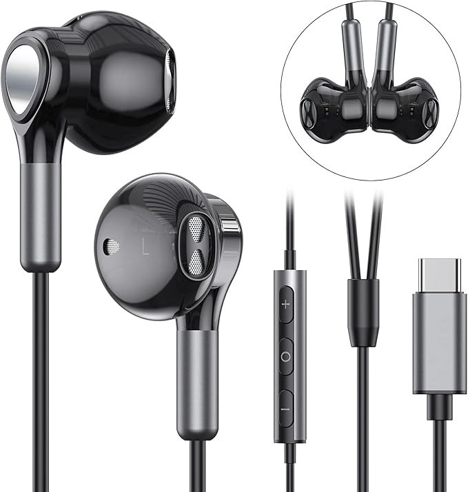USB C Headphones for Samsung Galaxy S26 S25 S24 S23 S22 S21 S20 A56 A17 A16 Wired USB C Earbuds with Mic Volume Control Earphones USB Type C Headphones for iPhone 17 16 15 Pro Max Plus iPad 10 Pixel