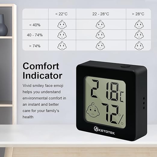 KETOTEK 5 Pack Digital Hygrometer Indoor Thermometer Mini Temperature and Humidity Monitor with Comfort Indicator for House Baby Room Office