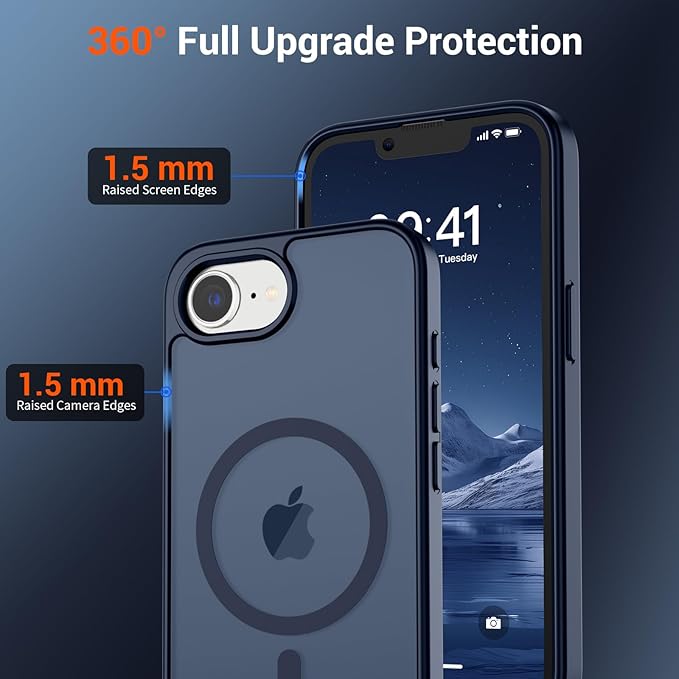 SUPFINE Magnetic for iPhone 17e Case/iPhone 16e Case (Compatible with MagSafe) (Military Grade Drop Protection) Translucent Matte Shockproof Phone Cover,Dark Blue