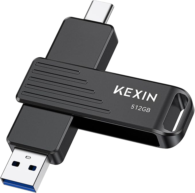 KEXIN 512GB USB C Flash Drive up to 1000MB/s Dual Thumb Drive 512G with Type-C and USB-A Connectors USB 3.2 Gen 2 USB Drive Swivel Memory Stick for iPhone 15/16/17, Smartphone, Tablet, Laptop