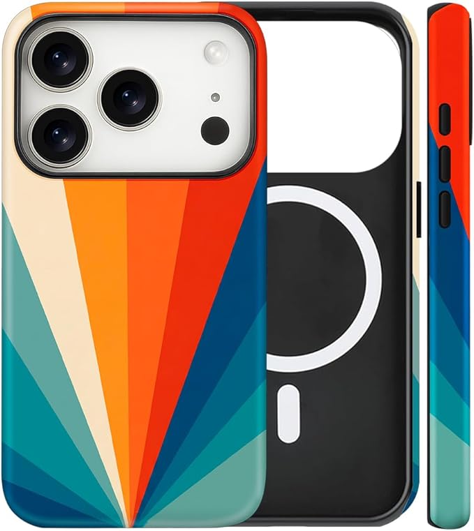 Magnetic for iPhone 17 Pro Case Cute Stripes Phone Case, Shockproof Slim TPU and Hard PC Protective Phone Cover Compatible with MagSafe Designed for Women Girls,Retro Diffuse