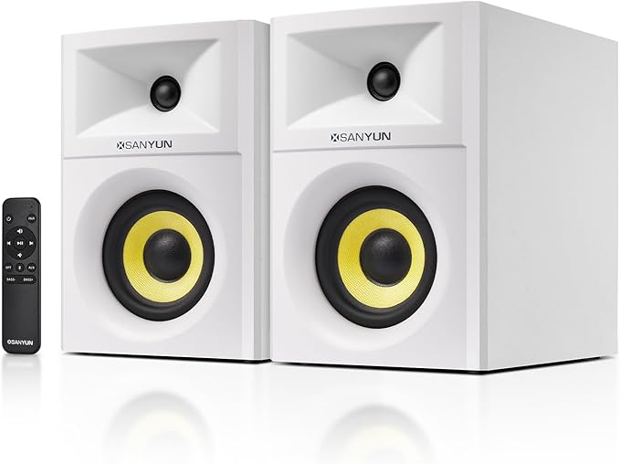 Sanyun SW205 4" 80W HiFi Bookshelf Speakers, 2.0 Active Near Field Studio Monitor, Upgraded 3D Sound Field, Flagship DAC & DSP, Geometric Diffusion Cabinet, Bluetooth 5.4/Optical/AUX, White