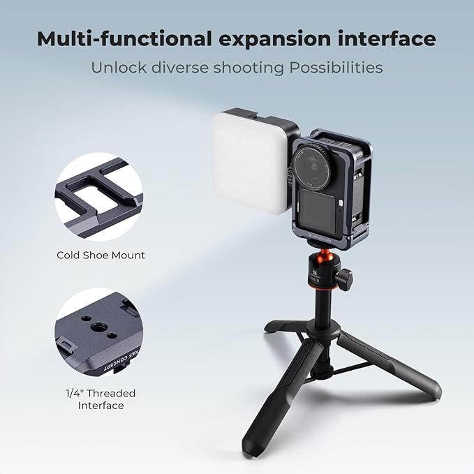 K&F CONCEPT Ultra Lightweight Cage for DJI Osmo Action 6 Camera Accessories, Aluminum Alloy Camera Cage with Wrist Strap, Cold Shoe Mount Expansion Protective Frame 1/4" Screw Interface for Tripod