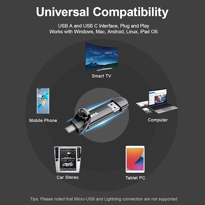 SSK 1TB Dual USB C Flash Drive, 2-in-1 Type C+USB A 3.2 Gen2 External Solid State Thumb Drive,Speed Up to 550MB/s Memory Stick Data Storage for iPhone 15/16/17/Android Phone/Tablet/MacBook/Windows