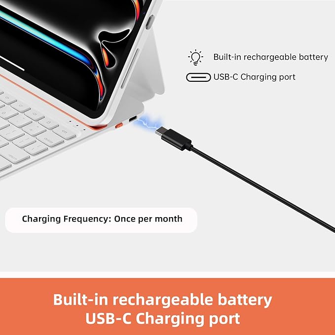 Magitype Case with Keyboard Compatible for iPad Pro 11 inch(M4/ M5): Bluetooth Wireless Magnetic Stand Rechargeable Keyboard with Pencil Holder (Light White)