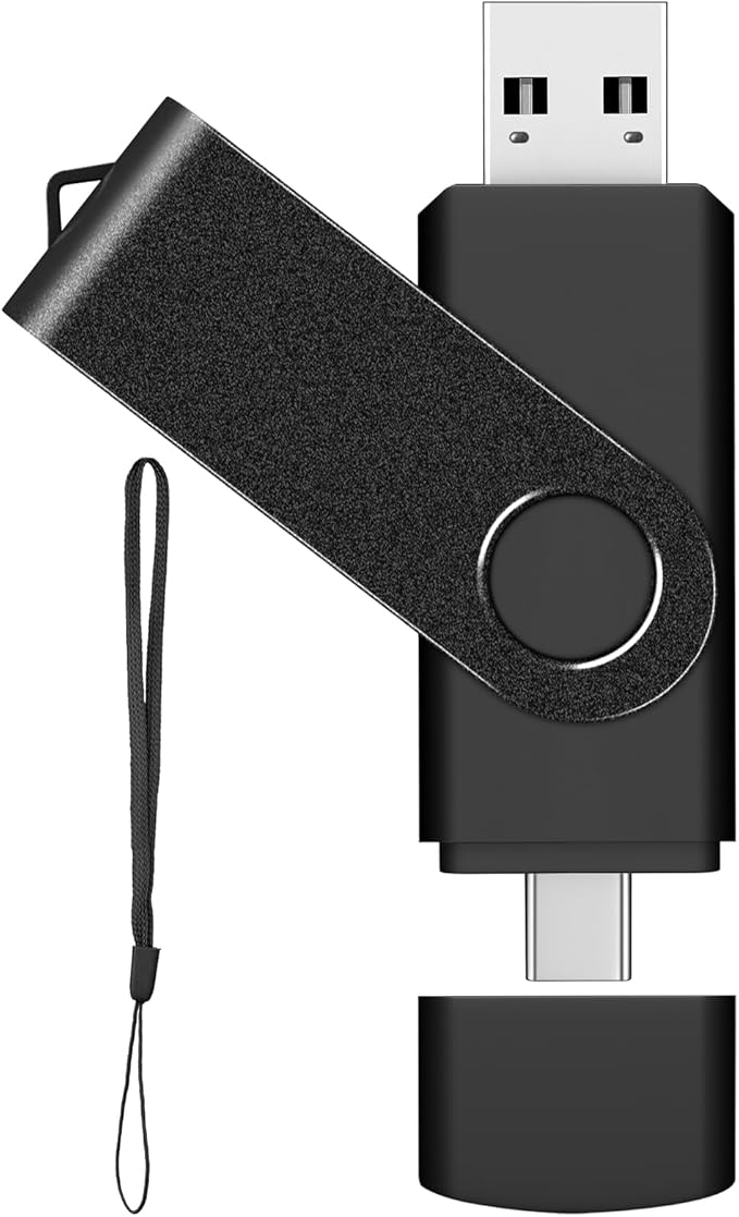AreTop 128GB USB C Thumb Drive Dual USB 3.0 Flash Drive 128GB USB Drive Swivel Design 2-in-1 Portable Type-C Memory Stick for Android Smartphone, Computers, MacBook, Tablets, PC, 1 Pack, Black