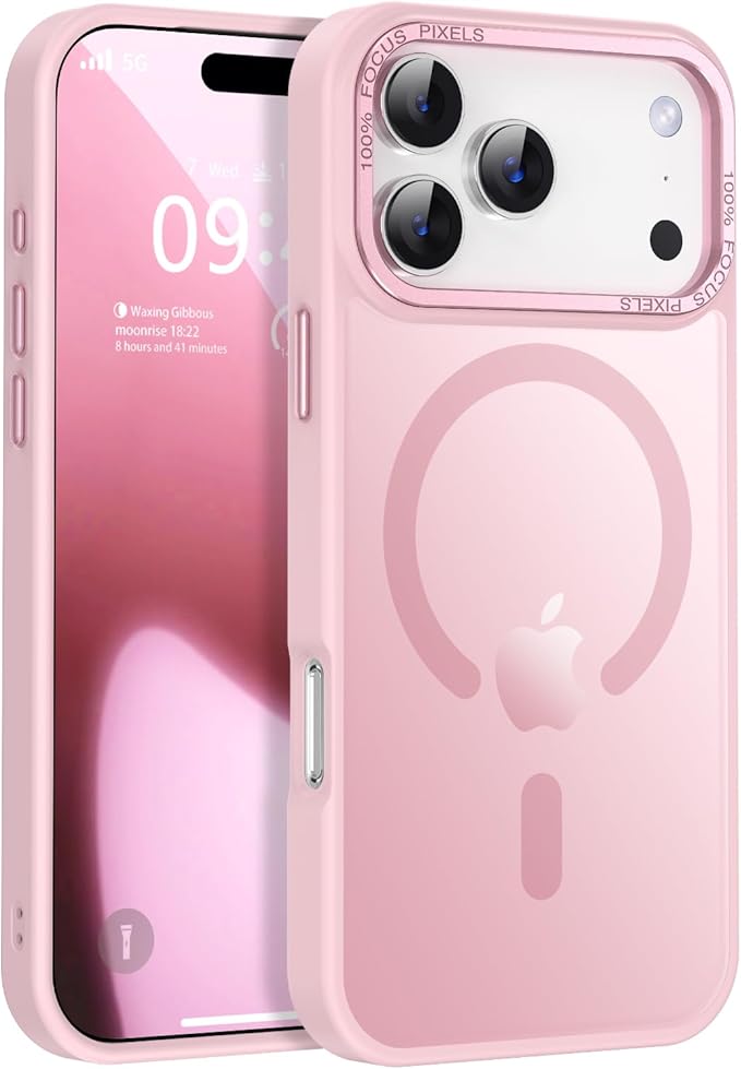 Newfuture Magnetic for iPhone 17 Pro Max Case [Compatible with Magsafe] [Military Grade Drop Protection] Translucent Matte Anti-Scratch Shockproof Protective Phone Cover 6.9 Inch, Tender Pink